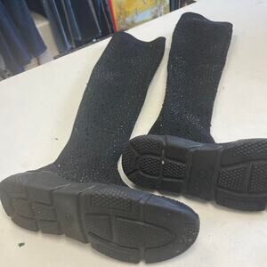 Black glitter knee high boots